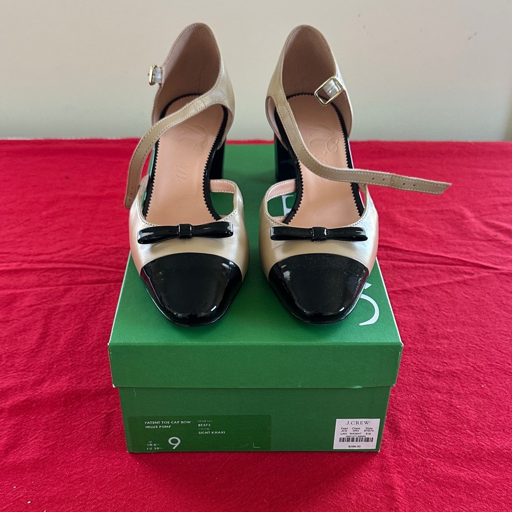 J. Crew Khaki and Black Heels with Bow- NIB